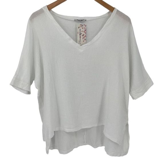 Meo Meli | Tops | Meo Meli Linen Cotton Boxy White Blouse 34 Length